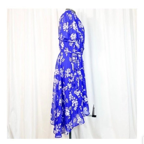 DKNY NWT Sz 18W Lapis in White / Lavender Flower Prints Hi Low Dress - Picture 5 of 5